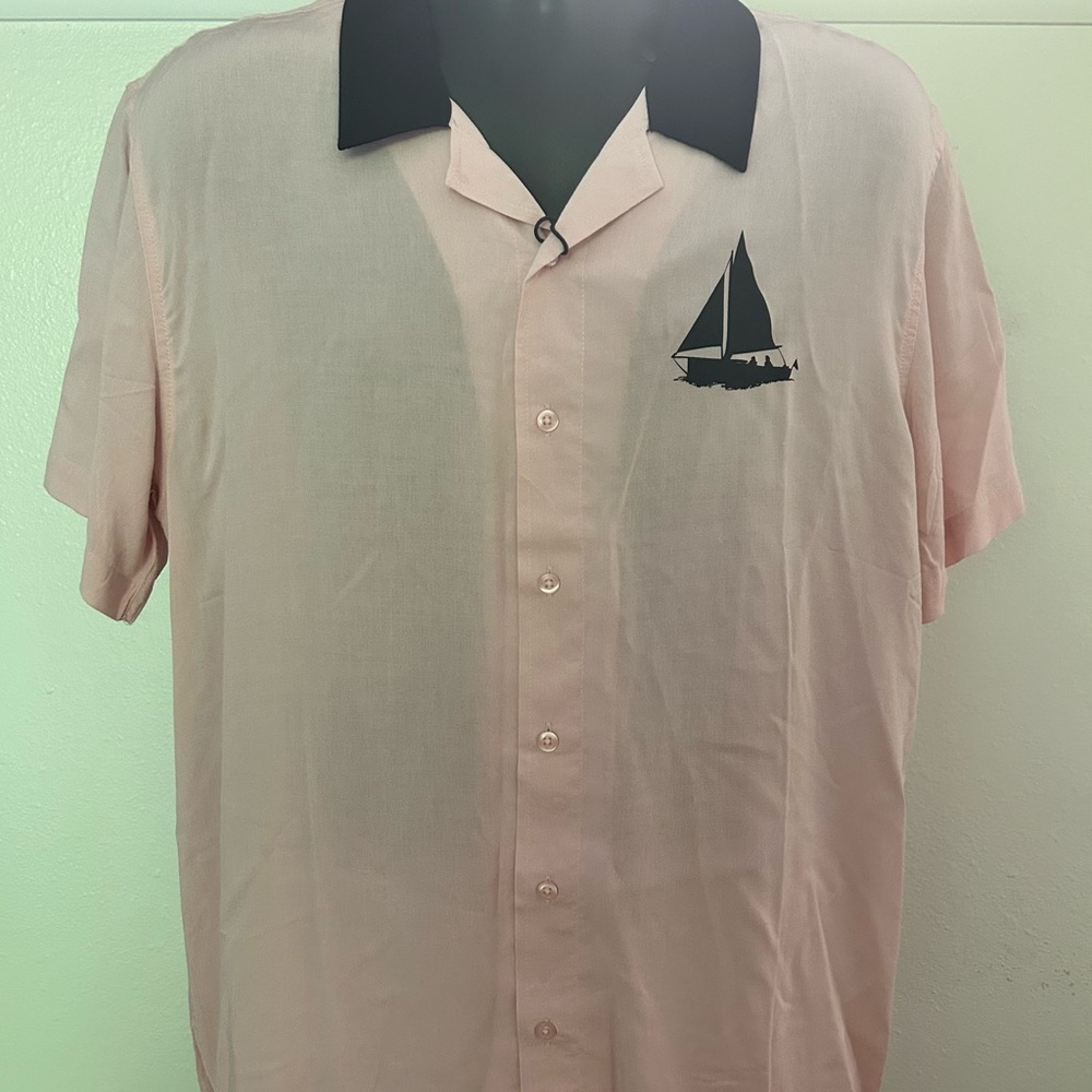 VSTR Button Down Black Collar / Light Pink, Seaside Delight, Flowy, Large, NWT